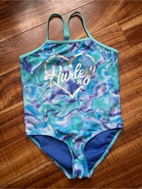 Hurley Girls One-Piece Swimsuit - Teal, Blue & Purple